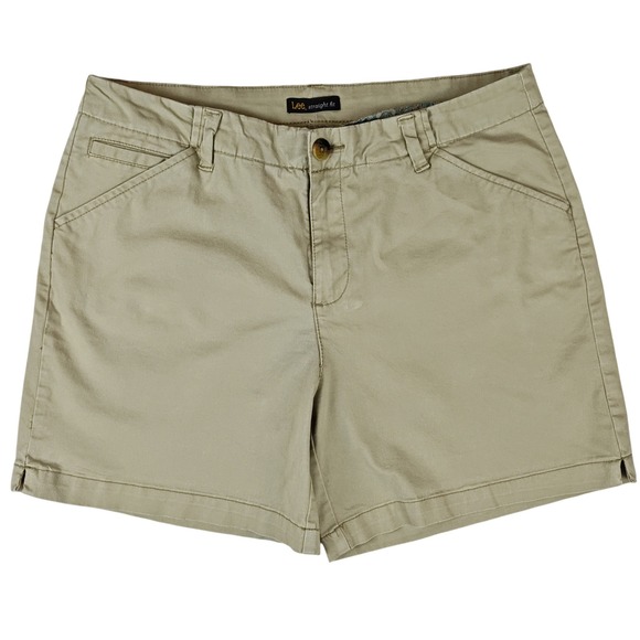 Lee Pants - Lee Straight Fit Khaki Chino Shorts Tan Cotton Blend Casual Summer Womens 32